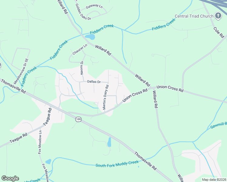 map of restaurants, bars, coffee shops, grocery stores, and more near 3020 Martin's Dairy Road in Winston-Salem
