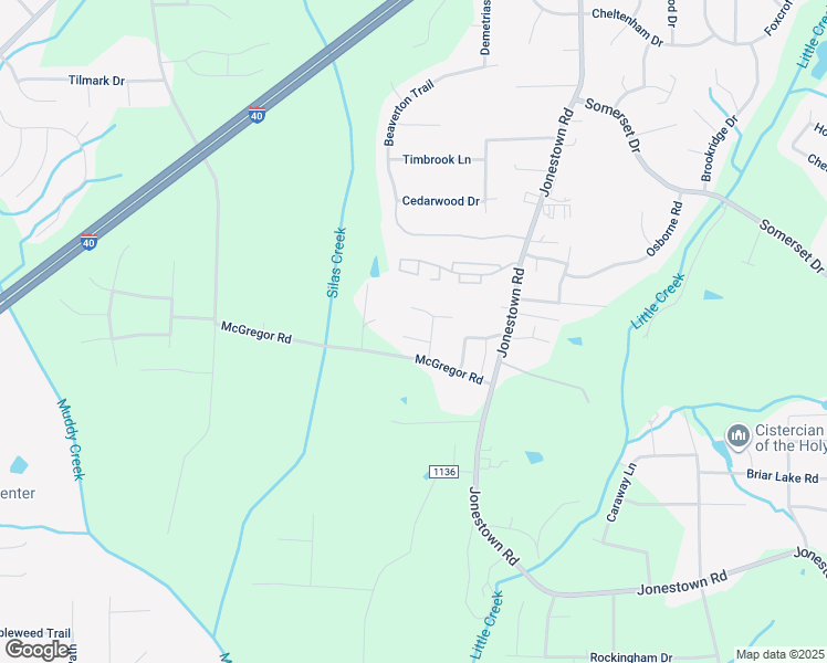 map of restaurants, bars, coffee shops, grocery stores, and more near 1325 Rosewood Court in Winston-Salem