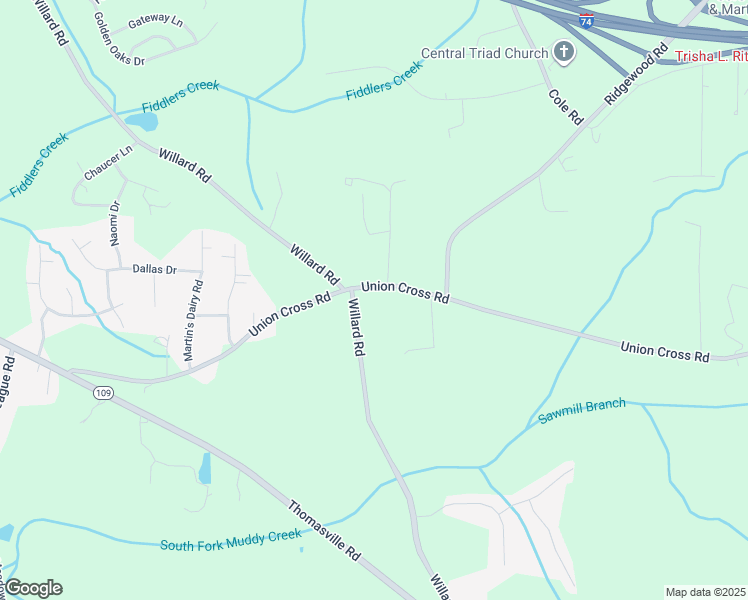 map of restaurants, bars, coffee shops, grocery stores, and more near 2375 Union Cross Road in Winston-Salem