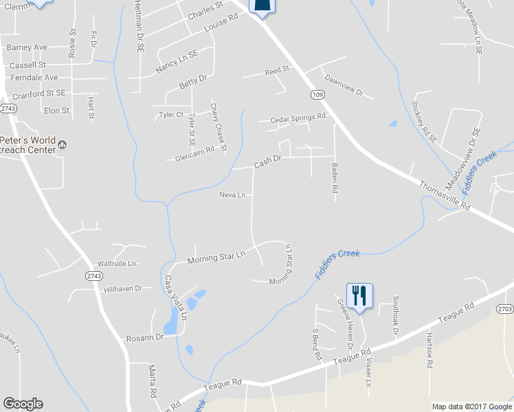 map of restaurants, bars, coffee shops, grocery stores, and more near 3805 Cash Drive in Winston-Salem