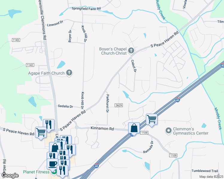 map of restaurants, bars, coffee shops, grocery stores, and more near 873 S Peace Haven Rd in Winston-Salem