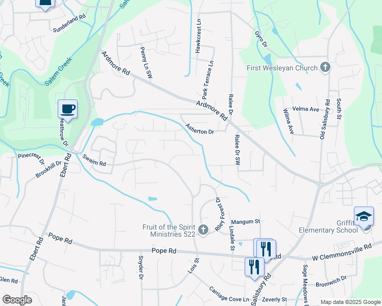 map of restaurants, bars, coffee shops, grocery stores, and more near 1962 Glenburn Drive in Winston-Salem