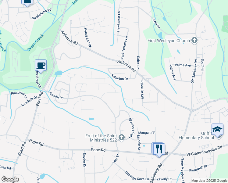map of restaurants, bars, coffee shops, grocery stores, and more near 1968 Glenburn Drive in Winston-Salem