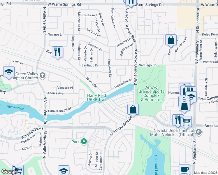 map of restaurants, bars, coffee shops, grocery stores, and more near 273 Francisco Street in Henderson
