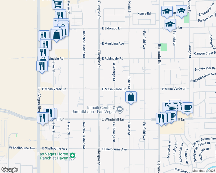 map of restaurants, bars, coffee shops, grocery stores, and more near 236 East Mesa Verde Lane in Las Vegas
