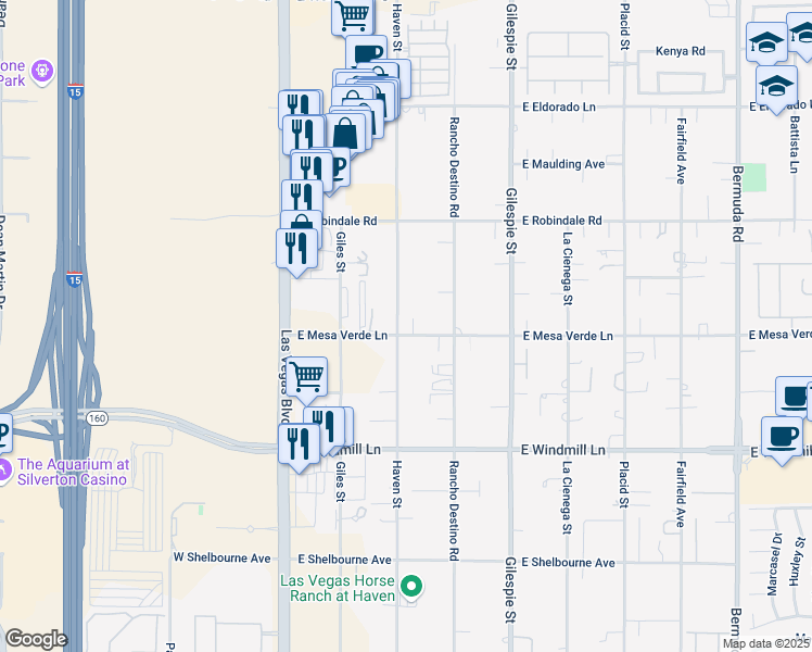 map of restaurants, bars, coffee shops, grocery stores, and more near 102 East Mesa Verde Lane in Las Vegas