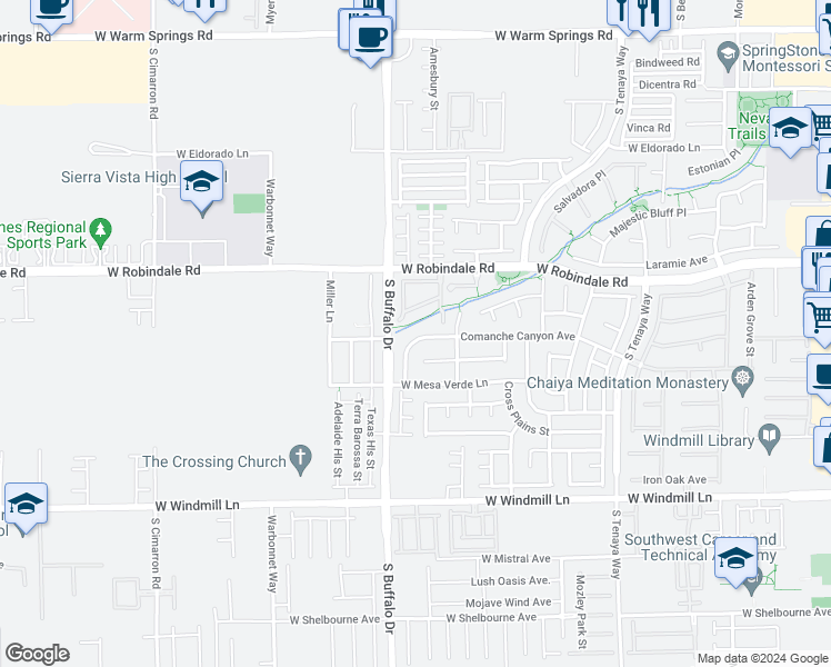 map of restaurants, bars, coffee shops, grocery stores, and more near 7750 Comanche Canyon Avenue in Las Vegas