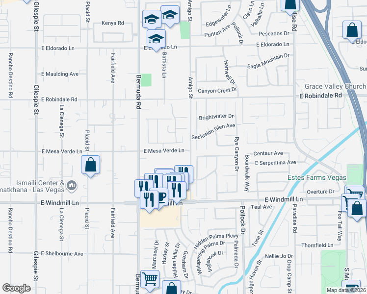 map of restaurants, bars, coffee shops, grocery stores, and more near 581 Via Balizan Avenue in Las Vegas