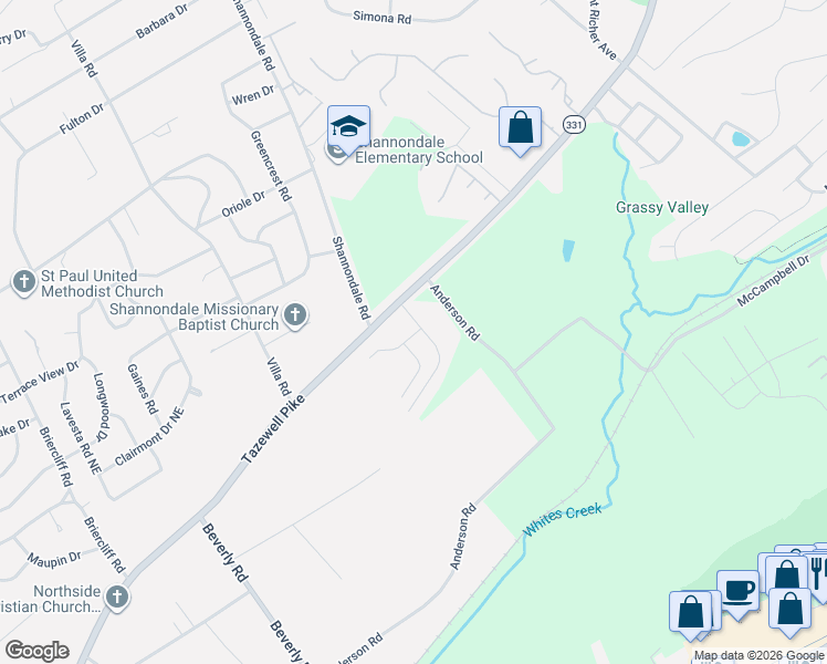 map of restaurants, bars, coffee shops, grocery stores, and more near 4659 Topsail Way in Knoxville