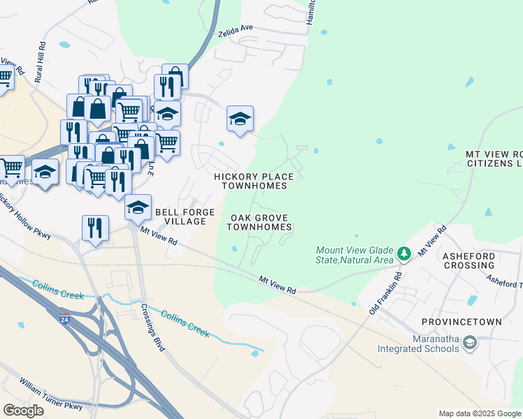 map of restaurants, bars, coffee shops, grocery stores, and more near 2950 Baby Ruth Lane in Nashville