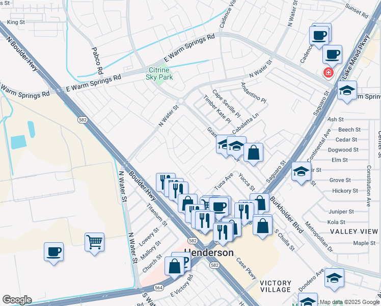 map of restaurants, bars, coffee shops, grocery stores, and more near 255 Dahlia Rachel Place in Henderson