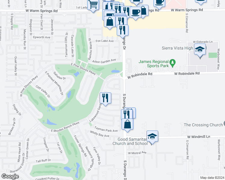map of restaurants, bars, coffee shops, grocery stores, and more near 331 Woodland Moss Road in Las Vegas