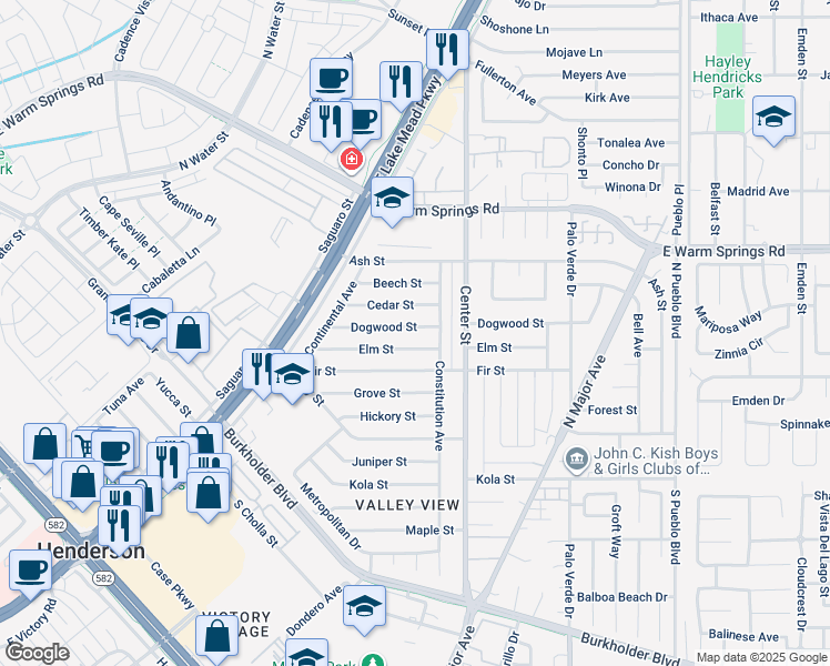 map of restaurants, bars, coffee shops, grocery stores, and more near 133 Dogwood Street in Henderson