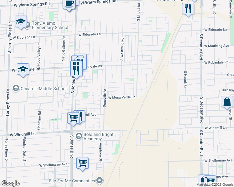 map of restaurants, bars, coffee shops, grocery stores, and more near 7885 South Westwind Road in Las Vegas