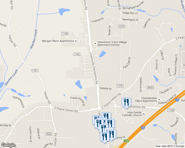 map of restaurants, bars, coffee shops, grocery stores, and more near 6807 Wellsley Ct in Clemmons