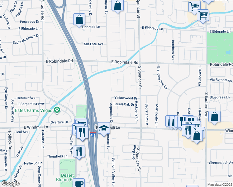 map of restaurants, bars, coffee shops, grocery stores, and more near 1555 East Darryl Avenue in Las Vegas