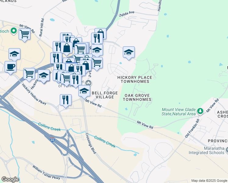 map of restaurants, bars, coffee shops, grocery stores, and more near 807 Beazer Lane in Nashville
