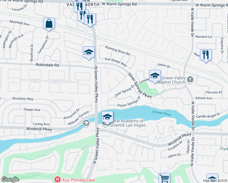map of restaurants, bars, coffee shops, grocery stores, and more near 2076 Sutton Way in Henderson