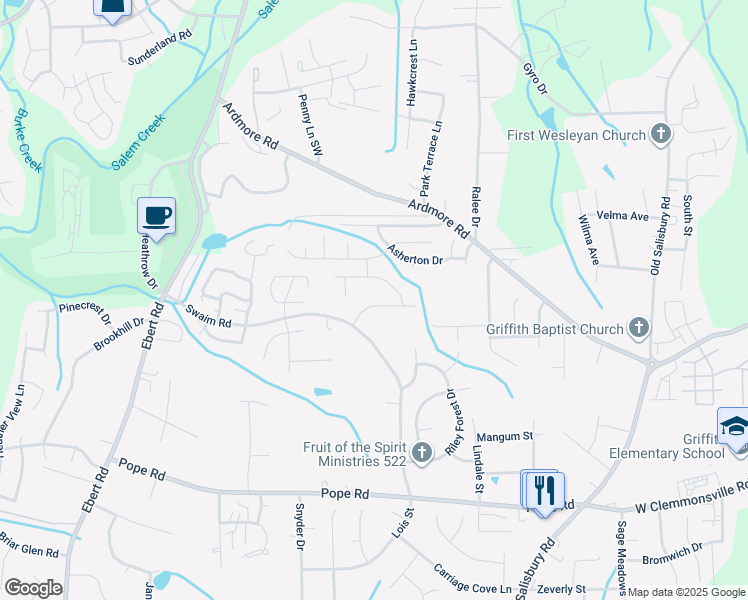map of restaurants, bars, coffee shops, grocery stores, and more near 1943 Shillington Drive in Winston-Salem