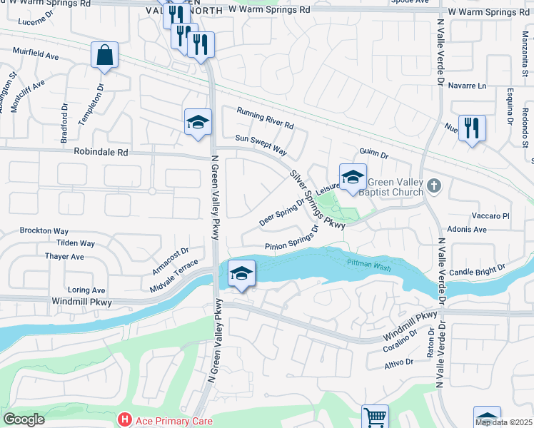 map of restaurants, bars, coffee shops, grocery stores, and more near 2036 Deer Spring Drive in Henderson