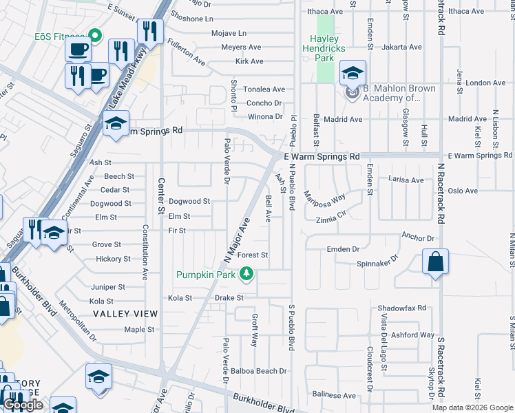 map of restaurants, bars, coffee shops, grocery stores, and more near 926 North Major Avenue in Henderson