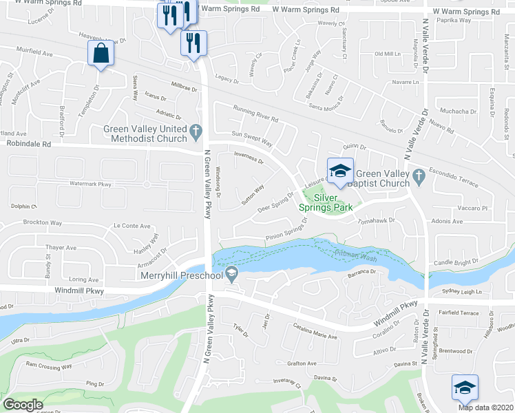 map of restaurants, bars, coffee shops, grocery stores, and more near 2036 Deer Spring Drive in Henderson