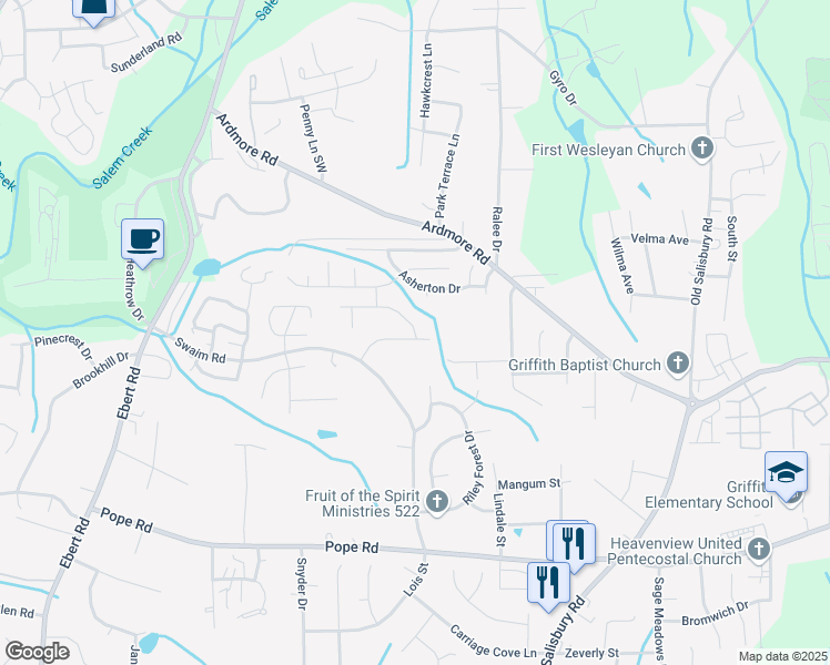 map of restaurants, bars, coffee shops, grocery stores, and more near 1941 Glenburn Drive in Winston-Salem