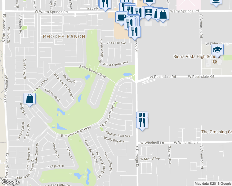 map of restaurants, bars, coffee shops, grocery stores, and more near 101 Lakewood Garden Drive in Las Vegas