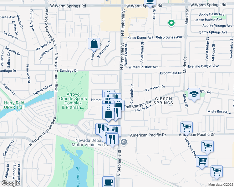 map of restaurants, bars, coffee shops, grocery stores, and more near 266 South Summer Meadow Street in Henderson