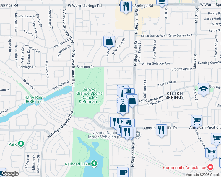 map of restaurants, bars, coffee shops, grocery stores, and more near 1436 East Still Creek Avenue in Henderson