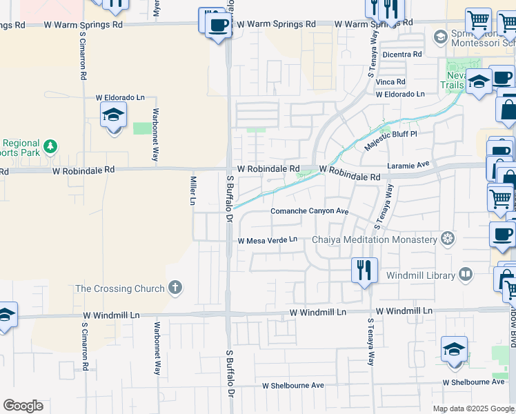 map of restaurants, bars, coffee shops, grocery stores, and more near 7750 Comanche Canyon Avenue in Las Vegas