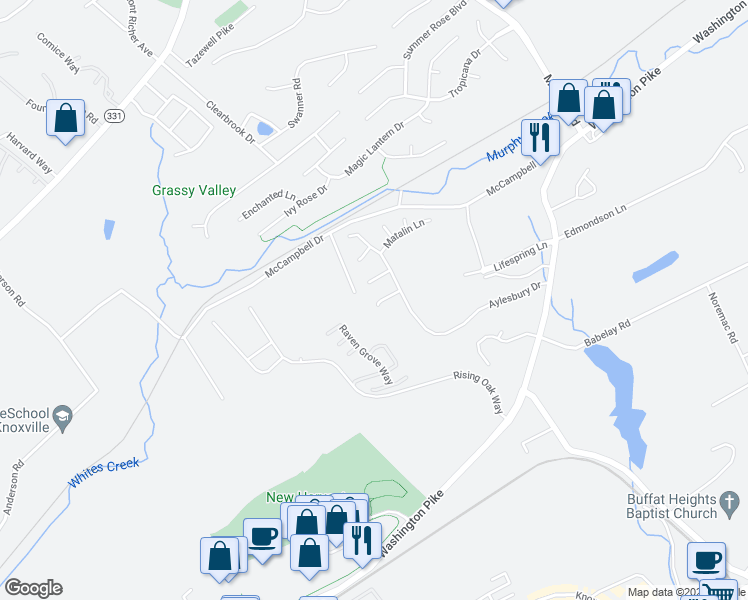 map of restaurants, bars, coffee shops, grocery stores, and more near 5709 Gaboury Lane in Knoxville