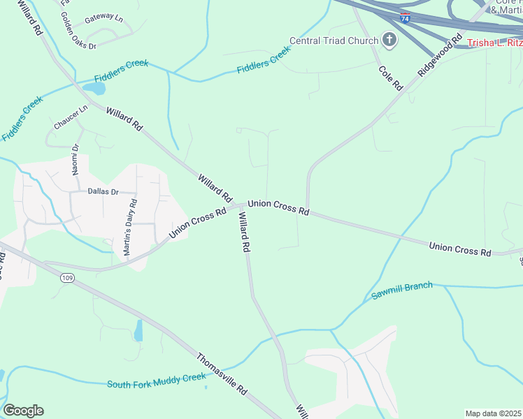 map of restaurants, bars, coffee shops, grocery stores, and more near 2375 Union Cross Road in Winston-Salem
