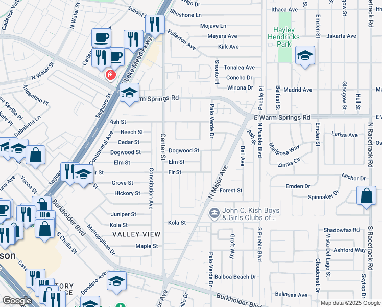 map of restaurants, bars, coffee shops, grocery stores, and more near 220 Dogwood Street in Henderson