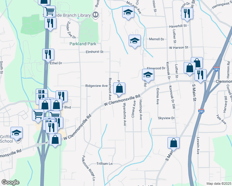 map of restaurants, bars, coffee shops, grocery stores, and more near 3520 Potomac Street in Winston-Salem