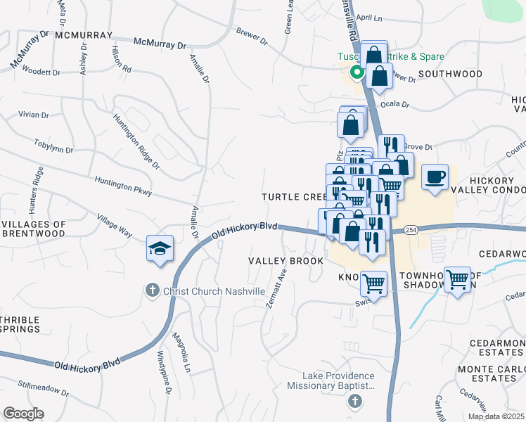 map of restaurants, bars, coffee shops, grocery stores, and more near 15180 Old Hickory Boulevard in Nashville