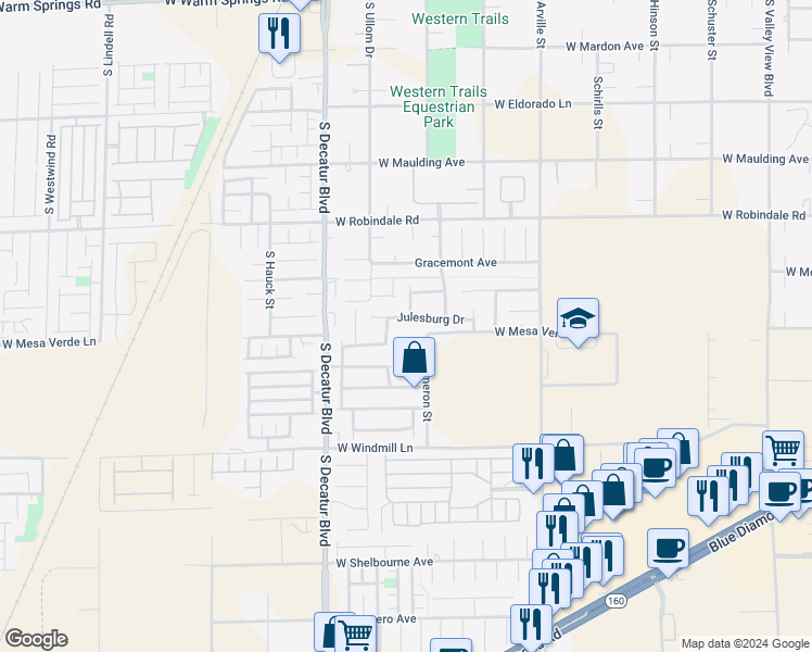 map of restaurants, bars, coffee shops, grocery stores, and more near 4681 Julesburg Drive in Las Vegas