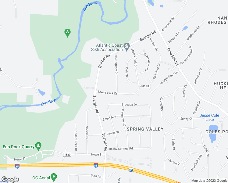 map of restaurants, bars, coffee shops, grocery stores, and more near 4606 Myers Park Drive in Durham