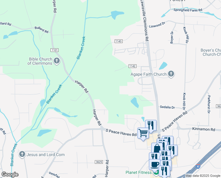 map of restaurants, bars, coffee shops, grocery stores, and more near 6974 Culler Road in Clemmons