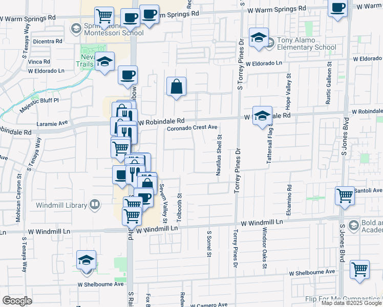 map of restaurants, bars, coffee shops, grocery stores, and more near 7831 Abalone Bay Street in Las Vegas