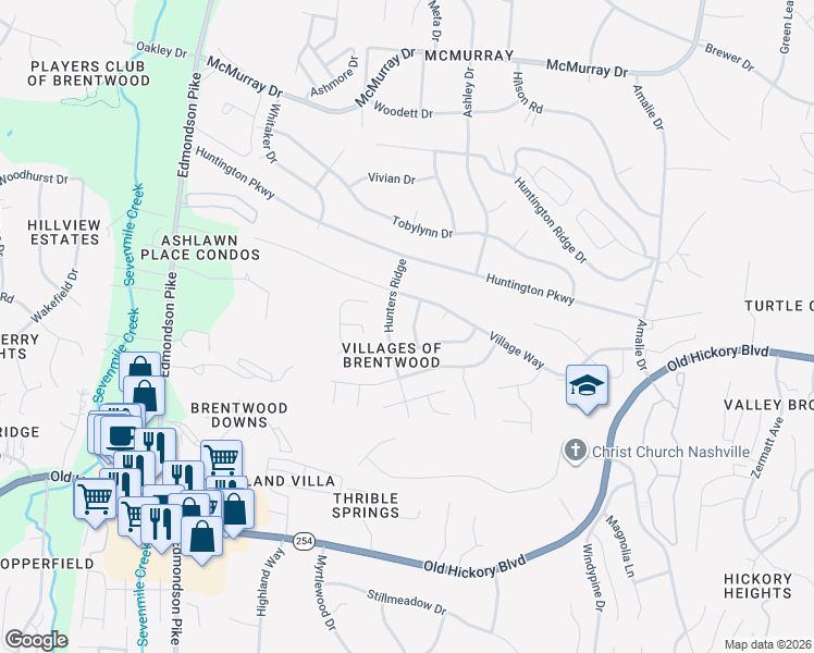 map of restaurants, bars, coffee shops, grocery stores, and more near 5217 Cardiff Drive in Nashville