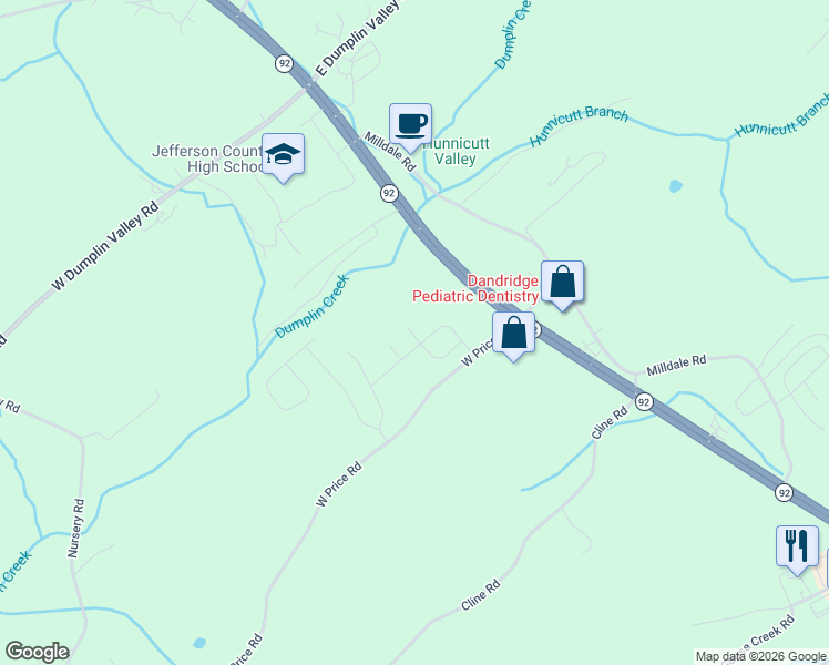 map of restaurants, bars, coffee shops, grocery stores, and more near 231 Tennessee 92 in Dandridge