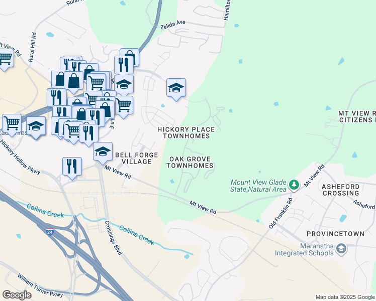 map of restaurants, bars, coffee shops, grocery stores, and more near 2950 Baby Ruth Lane in Nashville