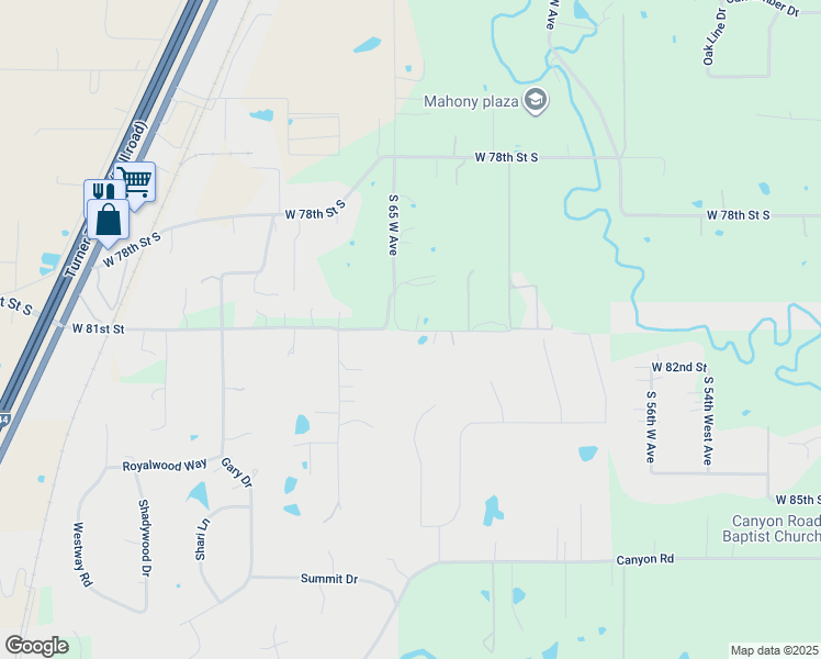 map of restaurants, bars, coffee shops, grocery stores, and more near 6441 West 81st Street South in Tulsa
