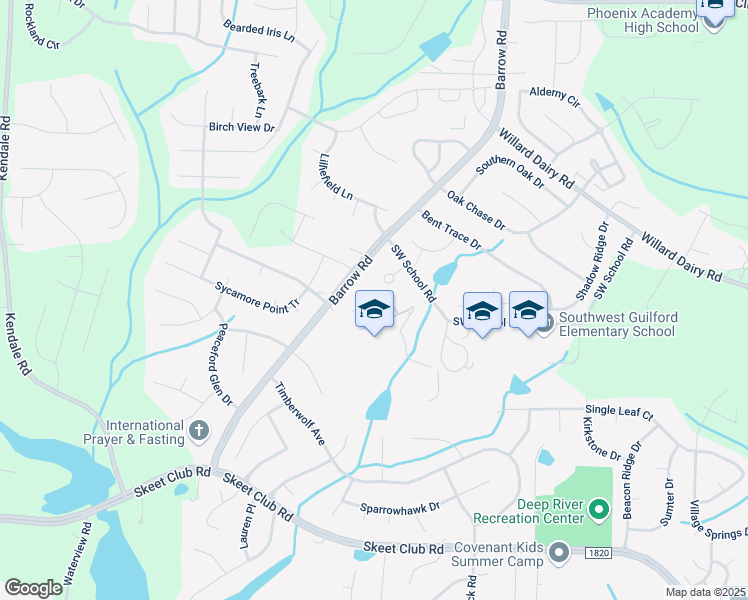 map of restaurants, bars, coffee shops, grocery stores, and more near 4364 Barrow Road in High Point