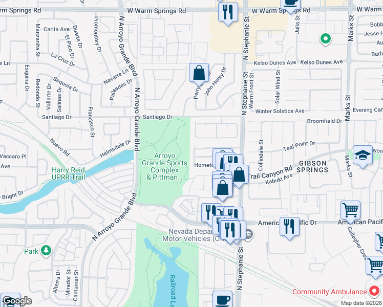 map of restaurants, bars, coffee shops, grocery stores, and more near 267 Cascading Street in Henderson