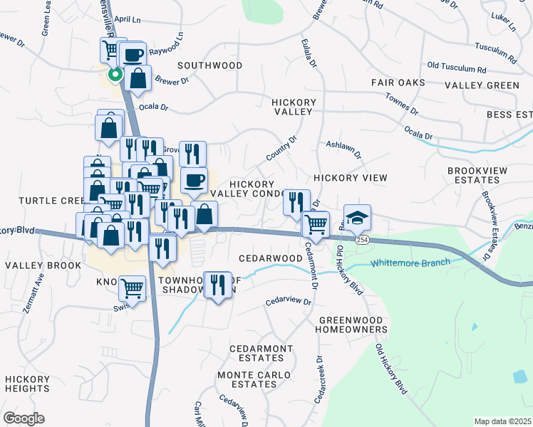 map of restaurants, bars, coffee shops, grocery stores, and more near 5510 Country Drive in Nashville