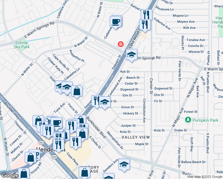 map of restaurants, bars, coffee shops, grocery stores, and more near 116 Continental Avenue in Henderson