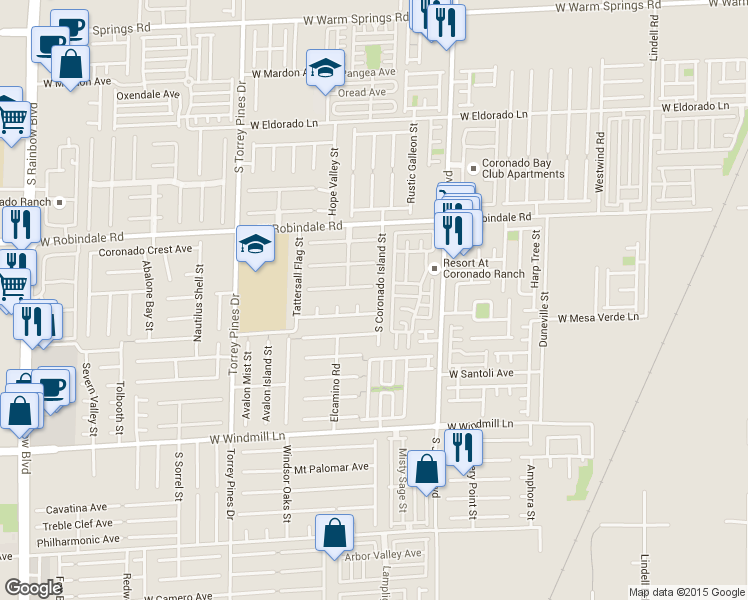 map of restaurants, bars, coffee shops, grocery stores, and more near 7851 South Coronado Island Street in Las Vegas