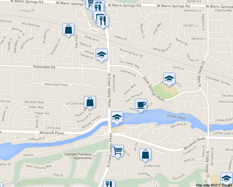 map of restaurants, bars, coffee shops, grocery stores, and more near 220 Windsong Drive in Henderson